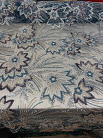 Load image into Gallery viewer, Blue Floral Beaded Lace Fabric 3D Sequin Mesh Lace by the Yard for Bridal Gowns, Prom Dresses &amp; Couture Designs
