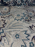 Load image into Gallery viewer, Blue Floral Beaded Lace Fabric 3D Sequin Mesh Lace by the Yard for Bridal Gowns, Prom Dresses &amp; Couture Designs
