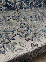 Load image into Gallery viewer, Blue Floral Beaded Lace Fabric 3D Sequin Mesh Lace by the Yard for Bridal Gowns, Prom Dresses &amp; Couture Designs
