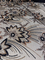 Load image into Gallery viewer, Black Floral Beaded Lace Fabric 3D Sequin Mesh Lace by the Yard for Bridal Gowns, Prom Dresses &amp; Couture Designs
