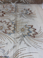 Load image into Gallery viewer, Champagne Floral Beaded Lace Fabric 3D Sequin Mesh Lace by the Yard for Bridal Gowns, Prom Dresses &amp; Couture Designs
