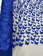 Load image into Gallery viewer, Royal 3D Butterfly Satin Lace Fabric – Embroidered Mesh Lace by the Yard for Bridal, Prom Dresses &amp; Couture Designs
