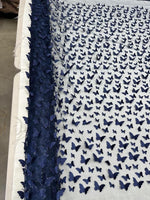 Load image into Gallery viewer, Navy 3D Butterfly Satin Lace Fabric – Embroidered Mesh Lace by the Yard for Bridal, Prom Dresses &amp; Couture Designs
