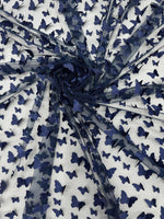 Load image into Gallery viewer, Navy 3D Butterfly Satin Lace Fabric – Embroidered Mesh Lace by the Yard for Bridal, Prom Dresses &amp; Couture Designs

