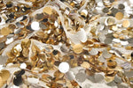 Load image into Gallery viewer, Gold 18MM Paillette Sequins Trim Fabric – Oversized Round Sequin Material for Costumes, Dancewear, Festival Decor &amp; Glam Sewing Projects

