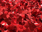 Load image into Gallery viewer, Red 18MM Paillette Sequins Trim Fabric – Oversized Round Sequin Material for Costumes, Dancewear, Festival Decor &amp; Glam Sewing Project
