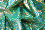 Load image into Gallery viewer, Gold/Green Shattered Glass Holographic Spandex Fabric – 4 Way Stretch Dancewear Costume
