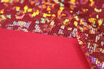 Load image into Gallery viewer, Orange/Red Shattered Glass Holographic Spandex Fabric – 4 Way Stretch Dancewear Costume
