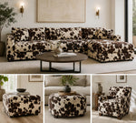 Load image into Gallery viewer, Brown Velvet Faux Suede Cow print Upholstery drapery Fabric by the yard 54” wide
