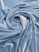 Load image into Gallery viewer, Baby Blue Stretch Velvet Fabric | Soft 4-Way Stretch | Costumes, Dancewear, Crafts by the Yard
