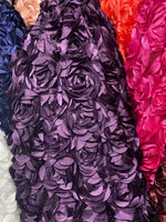 Load image into Gallery viewer, Plum Satin Bridal Petal Rosette on mesh Fabric 52" Wide Sold By The Yard
