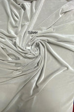 Load image into Gallery viewer, Silver Stretch Velvet Fabric | Soft 4-Way | Costumes, Dancewear, Crafts by the Yard

