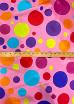 Load image into Gallery viewer, Candy Pink Multi big polka dot charmeuse Fabric / 58" WIDE / sold by the yard
