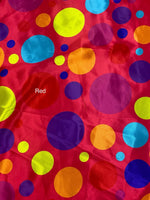 Load image into Gallery viewer, Red Multi big polka dot charmeuse Fabric / 58" WIDE / sold by the yard
