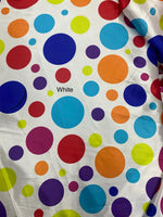 Load image into Gallery viewer, White Multi big polka dot charmeuse Fabric / 58" WIDE / sold by the yard
