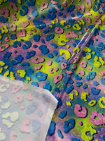 Load image into Gallery viewer, Holographic Rainbow Leopard Print Fabric — Iridescent Spandex Stretch, Sold by the Yard, Festival &amp; Cosplay Fabric, Rave Wear, Dance Costume
