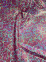 Load image into Gallery viewer, Holographic Pink Mini Cow Print Spandex Fabric — Iridescent Foil Stretch, Sold by the Yard, Rave &amp; Festival Fabric, Dance Costume, Cosplay
