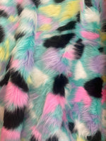 Load image into Gallery viewer, Rainbow Print Faux Fur Fabric — Pastel Multicolor Long Pile, Sold by the Yard, Fluffy Craft Fur, Rave &amp; Festival, Costumes
