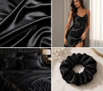 Load image into Gallery viewer, Luxury Black Bridal Satin Fabric – Smooth, Shiny Polyester Satin by the Yard – Formal Wear, Gowns, Costumes, Drapery, Event Décor
