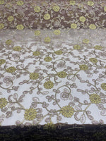 Load image into Gallery viewer, Lavender &amp; Yellow Floral Embroidered Tulle Lace Fabric By the Yard
