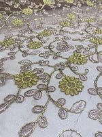 Load image into Gallery viewer, Lavender &amp; Yellow Floral Embroidered Tulle Lace Fabric By the Yard
