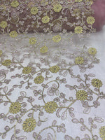 Load image into Gallery viewer, Lavender &amp; Yellow Floral Embroidered Tulle Lace Fabric By the Yard
