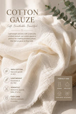 Load image into Gallery viewer, Beige Cotton Gauze Lightweight Fabric | Soft Breathable Double Gauze Cloth by the Yard | DIY Sewing, Baby Blankets, Scarves, Apparel, Crafts
