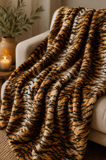 Load image into Gallery viewer, Siberian Tiger Dark Gold Animal print Velboa Fabric BY THE YARD 60" Wide
