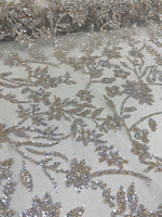 Load image into Gallery viewer, Gold &amp; Silver Floral Sequin Lace Fabric – Luxury Embroidered Mesh for Bridal Gowns, Wedding Dresses, Formal Wear, Evening Gowns
