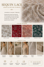Load image into Gallery viewer, Peach &amp; Silver Floral Sequin Lace Fabric – Luxury Embroidered Mesh for Bridal Gowns, Wedding Dresses, Formal Wear, Evening Gowns
