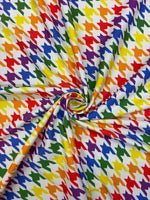 Load image into Gallery viewer, Rainbow Houndstooth on white base Spandex, 4 way stretch 58" wide
