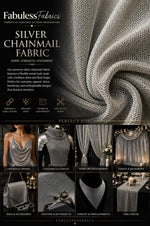 Load image into Gallery viewer, Silver 58/60" Wide Stretch Metallic Chainmail Faux Chain sheer Fabric/Cosplays Costumes.
