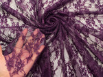 Load image into Gallery viewer, Plum Vintage Stretch Floral Lace fabric 4 way  By The Yard
