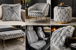 Load image into Gallery viewer, 58"  Wide Faux fur,Silver gray on black shaggy long pile fabric upholstery  per yard
