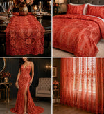 Load image into Gallery viewer, KARMA, Red, Big Print, Sequin, 4-way Stretch, Fabric 55" Sold By the Yard
