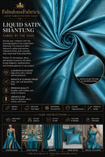 Load image into Gallery viewer, Liquid Satin Shantung Teal/black Material, Elegant Formal Wear Fabric, Drapery Fabric, Event Decor
