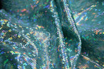 Load image into Gallery viewer, Silver /Aqua Shattered Glass Holographic Spandex Fabric – 4 Way Stretch Dancewear Costume

