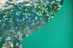 Load image into Gallery viewer, Gold/Green Shattered Glass Holographic Spandex Fabric – 4 Way Stretch Dancewear Costume
