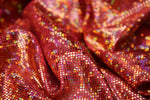 Load image into Gallery viewer, Orange/Red Shattered Glass Holographic Spandex Fabric – 4 Way Stretch Dancewear Costume
