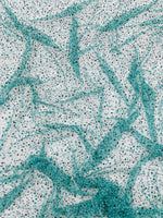 Load image into Gallery viewer, Teal Beaded Sequin with pearls by the Yard, Glitter Mesh, Prom Dress Fabric
