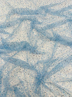 Load image into Gallery viewer, Light Blue Beaded Sequin with pearls by the Yard, Glitter Mesh, Prom Dress Fabric
