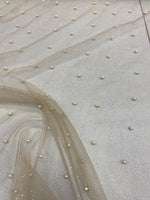 Load image into Gallery viewer, Pearl Beaded Champagne Mesh Fabric by Yard, Glitter Tulle for Bridal Gowns, Prom Dresses, Veils &amp; Event Decor
