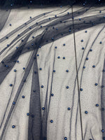 Load image into Gallery viewer, Pearl Beaded Navy Mesh Fabric by Yard, Glitter Tulle for Bridal Gowns, Prom Dresses, Veils &amp; Event Decor
