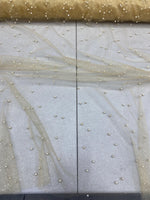 Load image into Gallery viewer, Pearl Beaded Gold Mesh Fabric by Yard, Glitter Tulle for Bridal Gowns, Prom Dresses, Veils &amp; Event Decor
