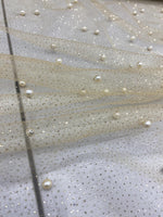 Load image into Gallery viewer, Pearl Beaded Gold Mesh Fabric by Yard, Glitter Tulle for Bridal Gowns, Prom Dresses, Veils &amp; Event Decor
