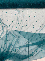 Load image into Gallery viewer, Pearl Beaded Teal Mesh Fabric by Yard, Glitter Tulle for Bridal Gowns, Prom Dresses, Veils &amp; Event Decor
