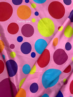 Load image into Gallery viewer, Candy Pink Multi big polka dot charmeuse Fabric / 58" WIDE / sold by the yard
