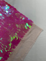 Load image into Gallery viewer, Candy Pink iridescent Jumbo Shiny paillette sequin on mesh fabric sold by yard
