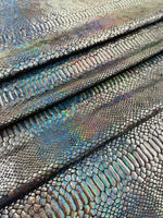 Load image into Gallery viewer, Holographic Snakeskin Fabric by the Yard – Black Iridescent Spandex Velvet, 4-Way Stretch, 60" Wide, Dance Costume Fabric
