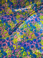 Load image into Gallery viewer, Holographic Rainbow Leopard Print Fabric — Iridescent Spandex Stretch, Sold by the Yard, Festival &amp; Cosplay Fabric, Rave Wear, Dance Costume
